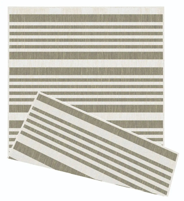 Likewise Matting duo weave indoor outdoor modern stripes natural Beige, Ivory Outdoor  Flat Weave Rug.
