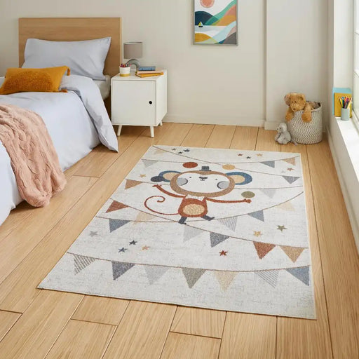 Think Rugs vida washable monkey Ivory Bedroom  Washable Rug.