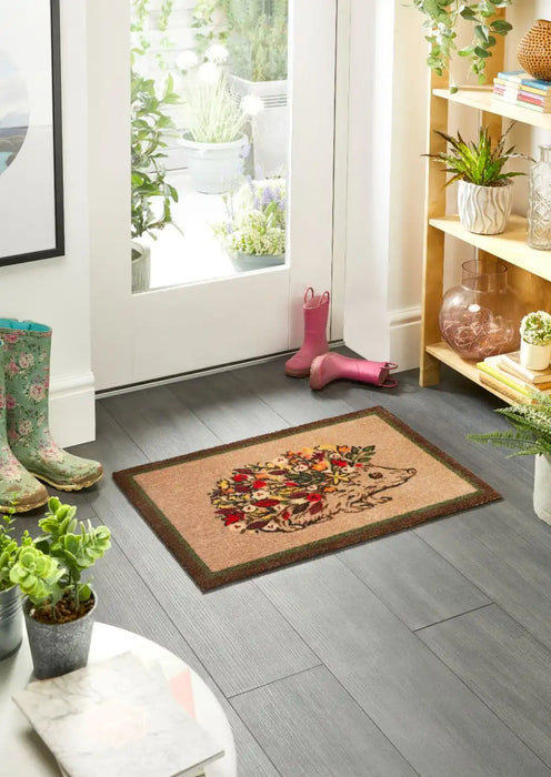 My Mats nylon indoor my floral hedgehog Brown, Multicoloured Kitchen  Washable Rug.
