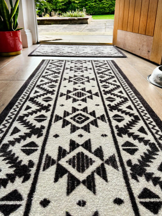 My Mats nylon indoor my tribal Black, Ivory Kitchen  Washable Rug.