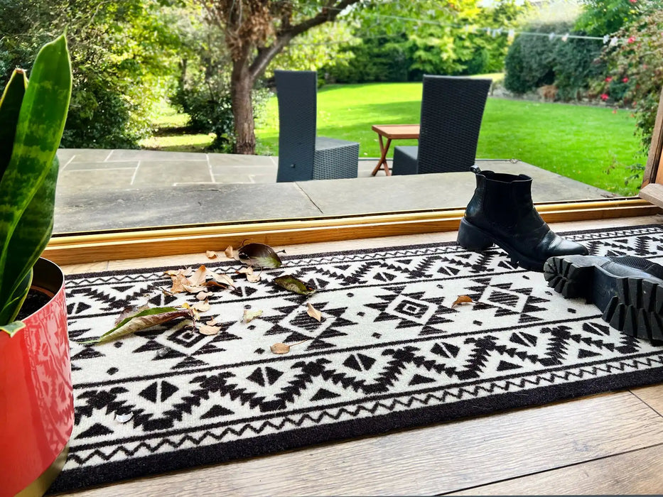 My Mats nylon indoor my tribal Black, Ivory Kitchen  Washable Rug.