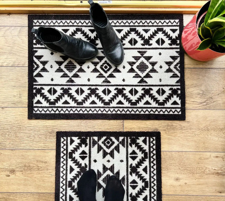 My Mats nylon indoor my tribal Black, Ivory Kitchen  Washable Rug.