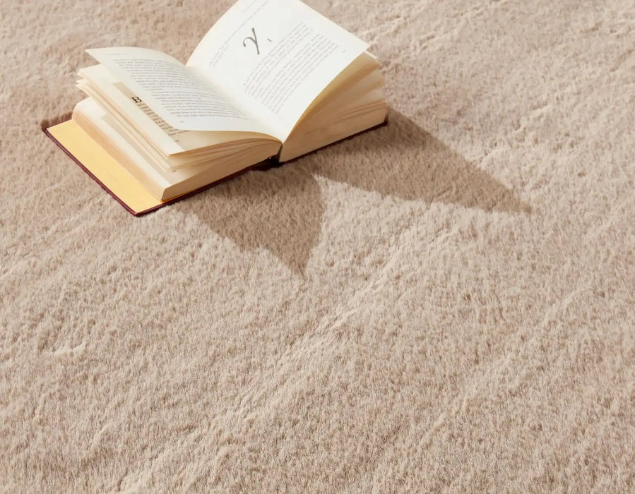 Origins washable faux fur natural Beige Living Room Shaggy Rug.