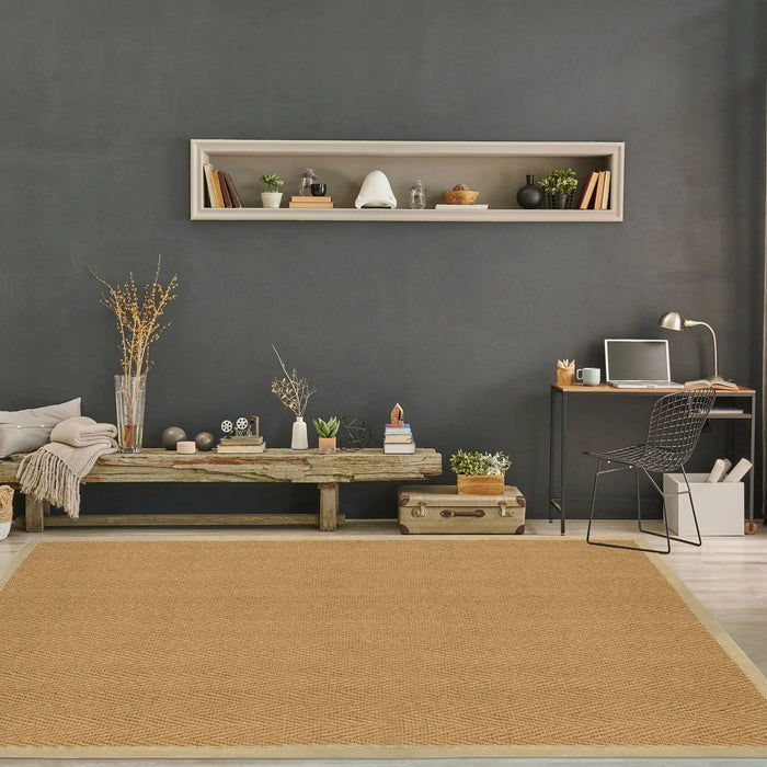 Likewise Matting herringbone coir natural Beige Living Room  Rug.
