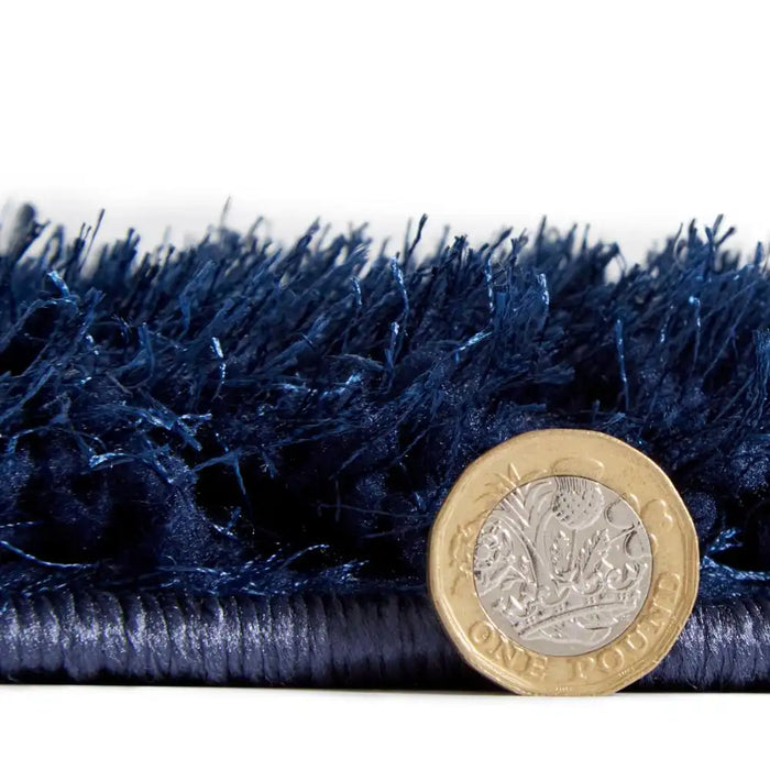 Think Rugs lux shaggy navy Blue, Navy Living Room Shaggy Rug.