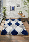 Origins 3d geo shaggy navy Blue, Navy Living Room  Rug.