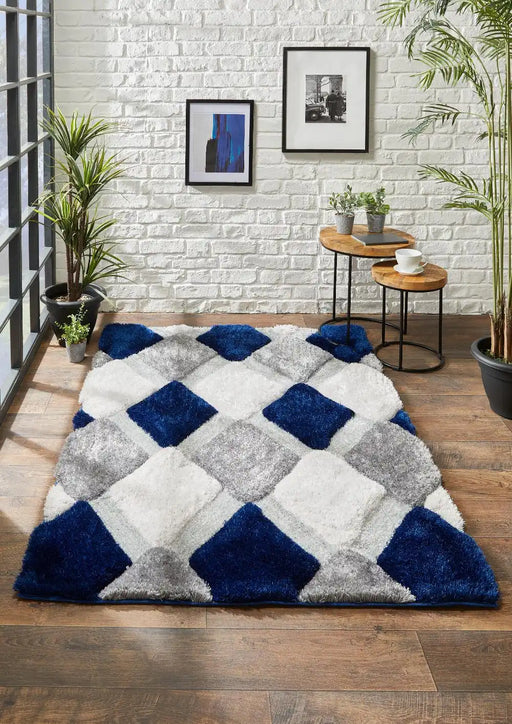 Origins 3d geo shaggy navy Blue, Navy Living Room  Rug.