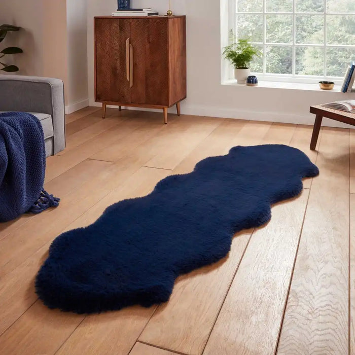 Think Rugs super teddy sheepskin navy Blue, Navy Living Room Shaggy Rug.