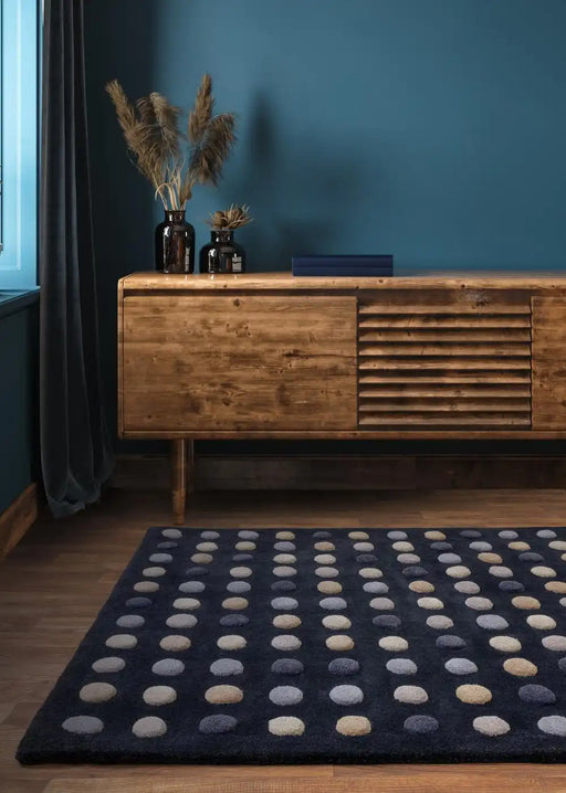 Asiatic dotty navy Blue, Navy Living Room Wool Rug.