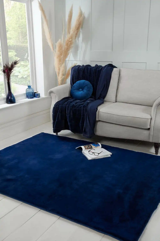 HMC luxe faux fur navy Blue, Navy Living Room  Rug.