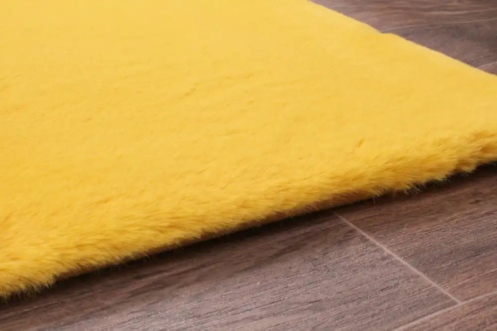 HMC luxe faux fur ochre Yellow Living Room  Rug.