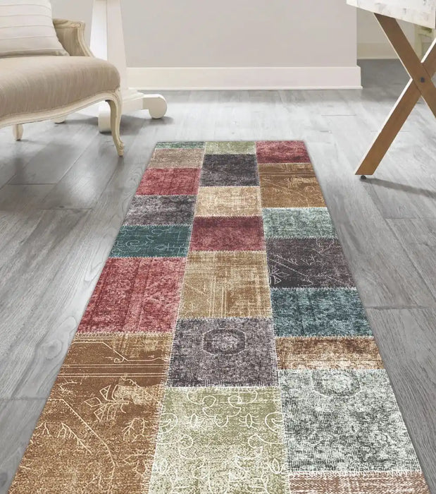 Likewise Matting toyko patchwork Multicoloured Living Room Geometric Rug.