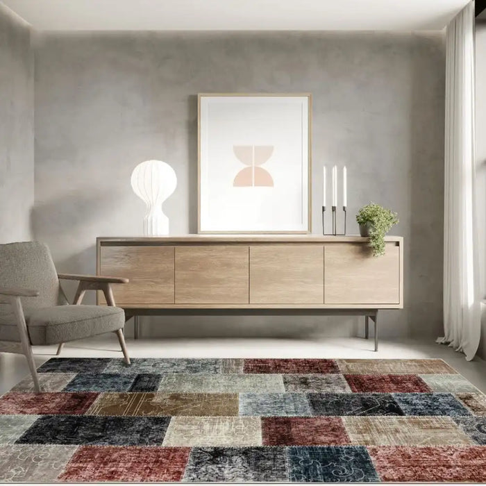Likewise Matting toyko patchwork Multicoloured Living Room Geometric Rug.