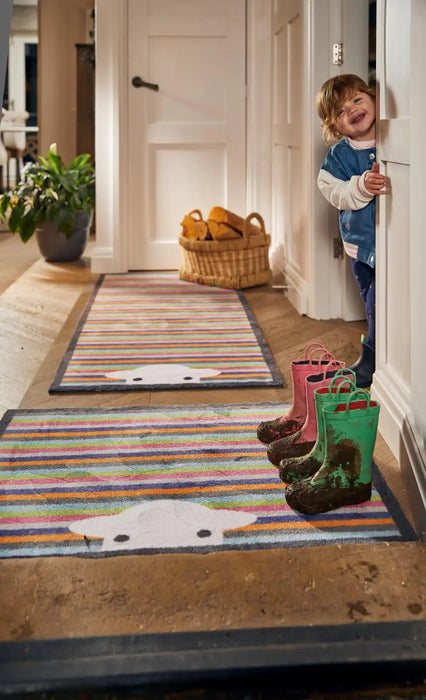 Hug Rug herdy peep stripe Multicoloured Outdoor  Washable Rug.