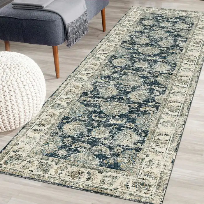 Likewise Matting silk road washable perla Blue Living Room Washable Rug.