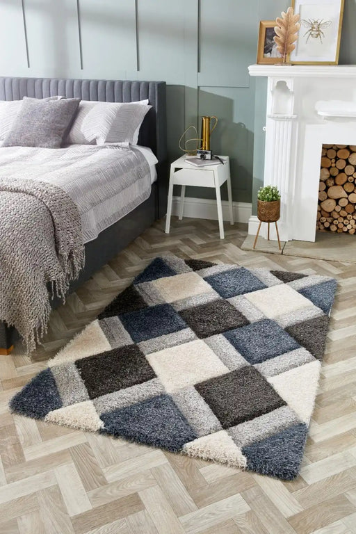 Origins 3d geo shaggy petrol blue Blue Living Room  Rug.