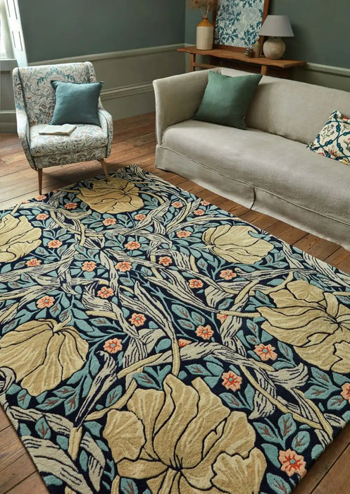 Morris & Co morris and co pimpernel indigo 028818 Multicoloured Living Room Wool Rug.