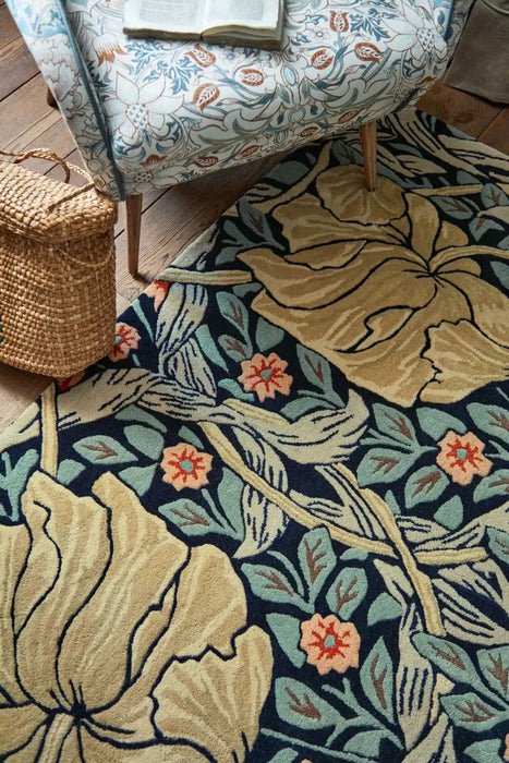 Morris & Co morris and co pimpernel indigo 028818 Multicoloured Living Room Wool Rug.