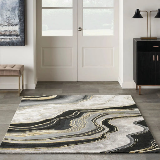 Nourison prismatic prs31 charcoal grey Grey, Multicoloured Living Room Wool Rug.