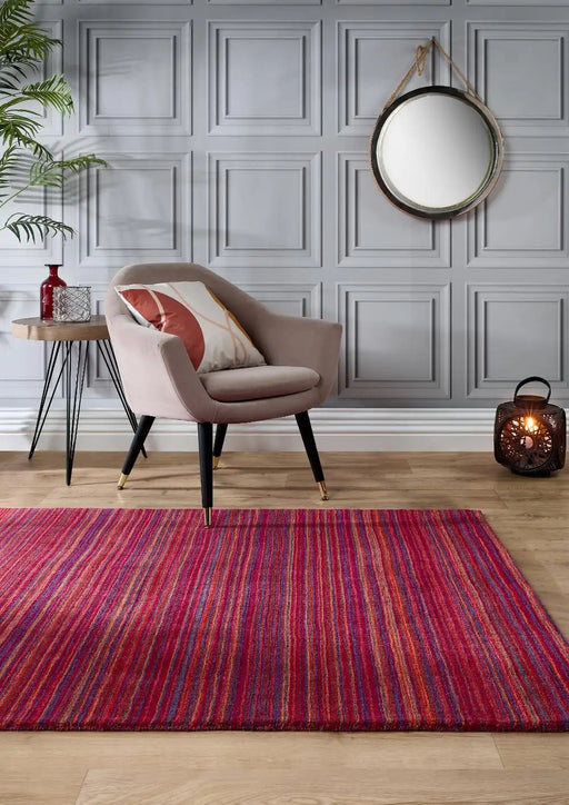 Origins fine stripe purple pink Purple, Pink, Red Living Room Wool Rug.