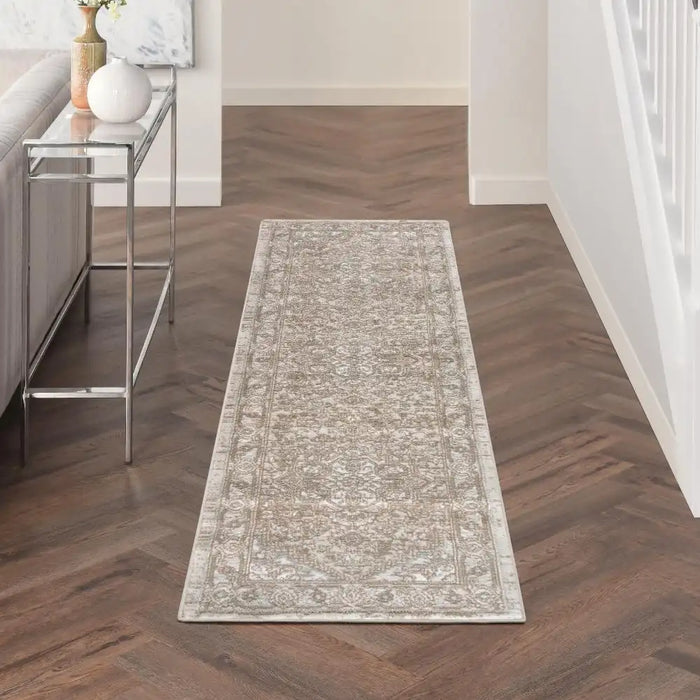 Nourison quarry qua05 beige Beige Living Room Moroccan Rug.