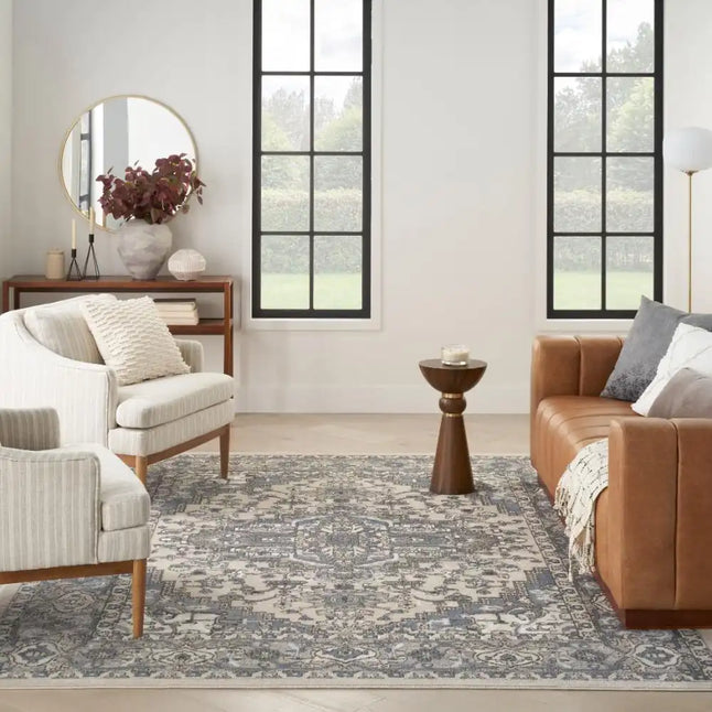 Nourison quarry qua05 ivory blue Blue, Ivory Living Room Moroccan Rug.