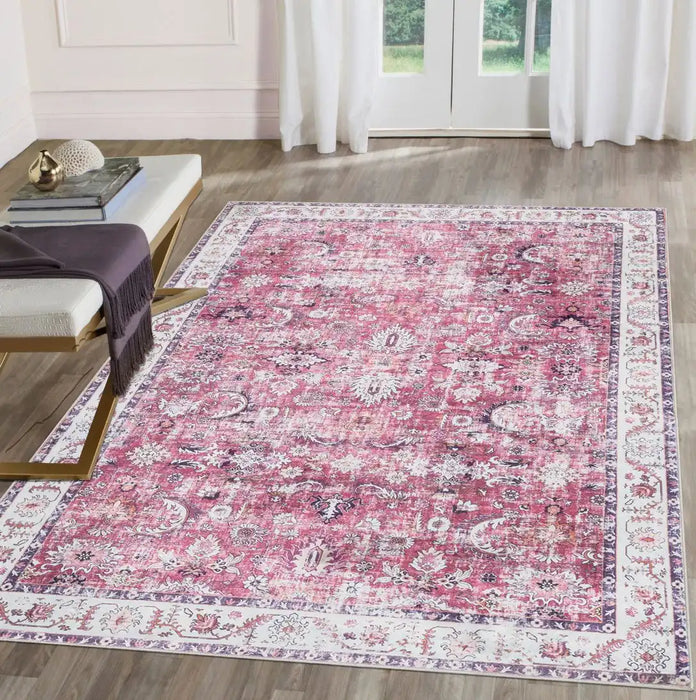 Likewise Matting silk road washable rada Pink Living Room Washable Rug.