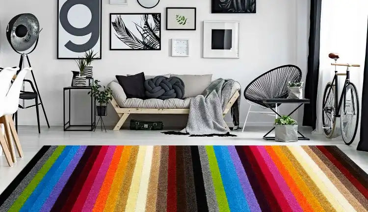 Likewise Matting linea rainbow Multicoloured Living Room Striped Rug.