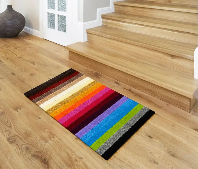 Likewise Matting linea rainbow Multicoloured Living Room Striped Rug.