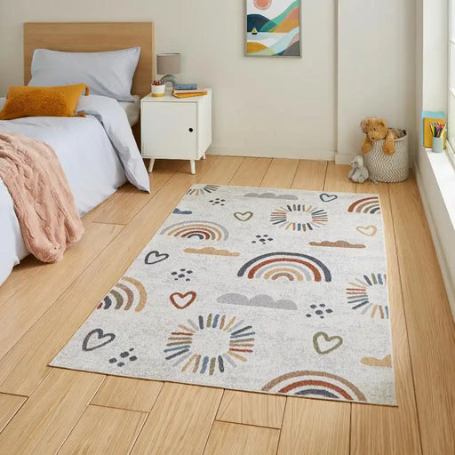 Think Rugs vida washable rainbow sun Multicoloured Bedroom  Washable Rug.