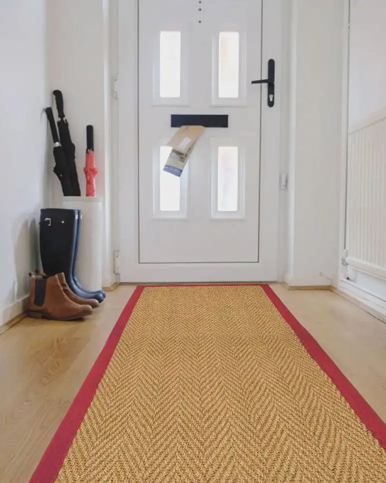 Likewise Matting herringbone coir red Beige Living Room  Rug.