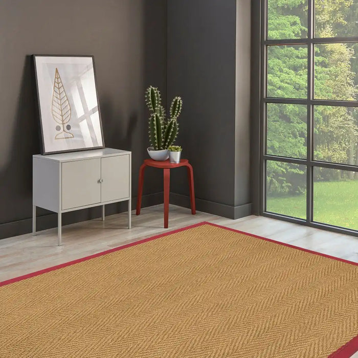 Likewise Matting herringbone coir red Beige Living Room  Rug.