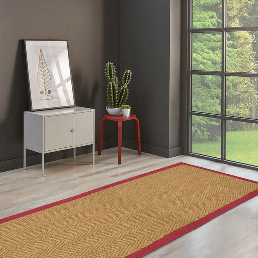 Likewise Matting herringbone coir red Beige Living Room  Rug.