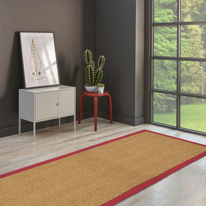Likewise Matting herringbone coir red Beige Living Room  Rug.