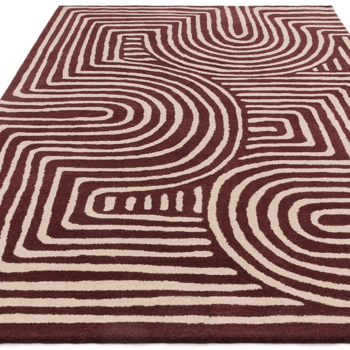 Asiatic reef rf 29 curve plum Purple, Cream Living Room Wool Rug.