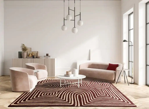 Asiatic reef rf 29 curve plum Purple, Cream Living Room Wool Rug.