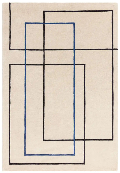 Asiatic reef rf19 outline blue Multicoloured, Cream Living Room Wool Rug.