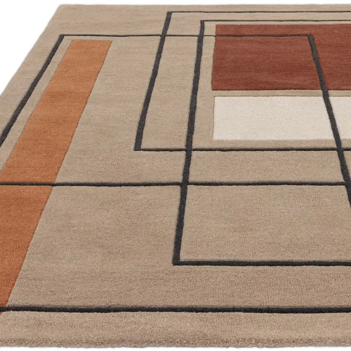 Asiatic reef rf20 outline terracotta Beige, Multicoloured Living Room Wool Rug.