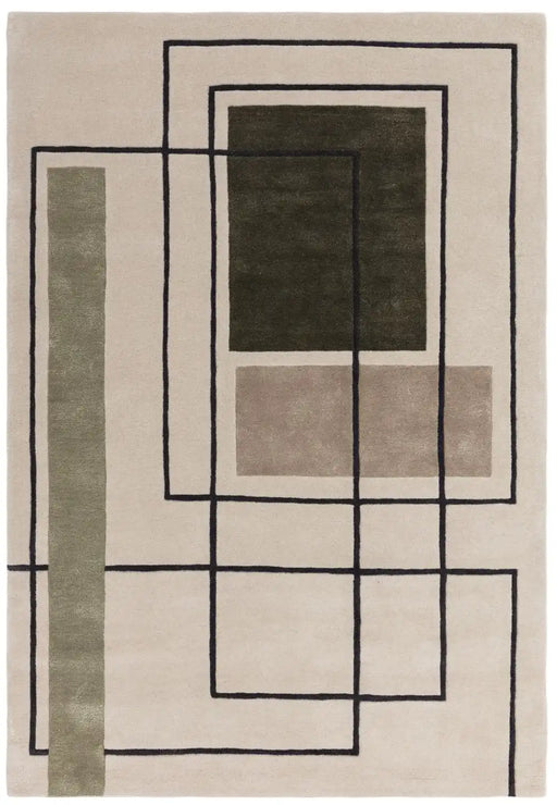 Asiatic reef rf21 outline khaki Beige Living Room Wool Rug.