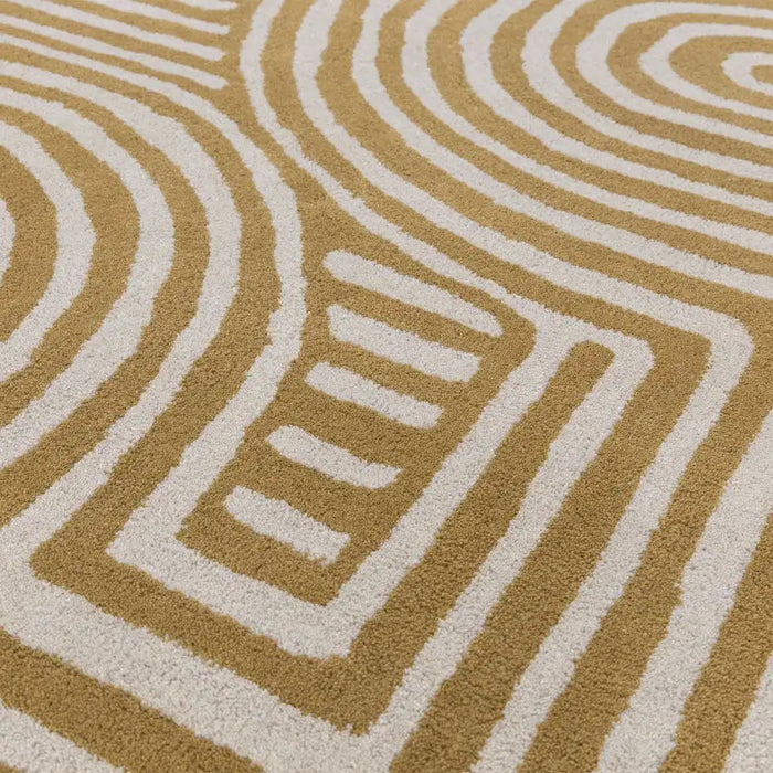 Asiatic reef rf28 curve ochre Yellow Living Room Wool Rug.