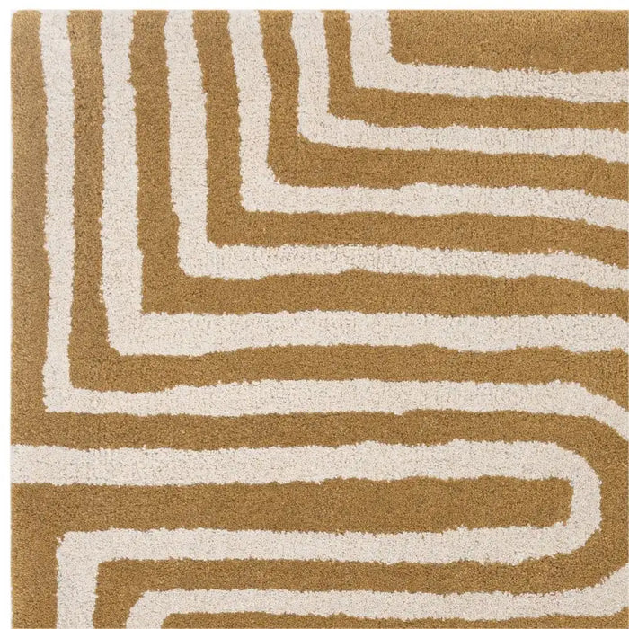 Asiatic reef rf28 curve ochre Yellow Living Room Wool Rug.