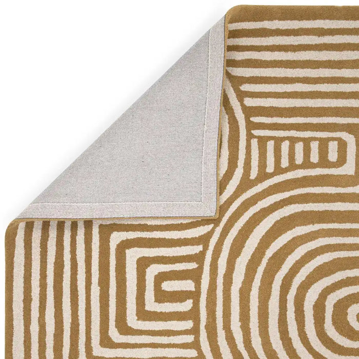 Asiatic reef rf28 curve ochre Yellow Living Room Wool Rug.
