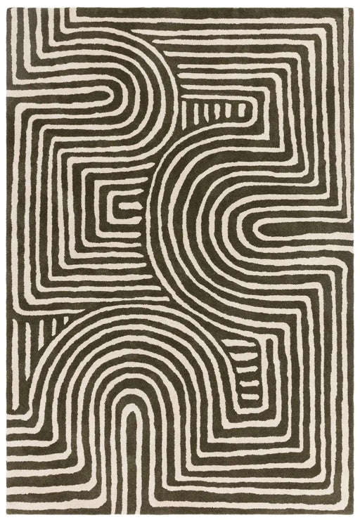 Asiatic reef rf30 curve forest Green, Cream Living Room Wool Rug.