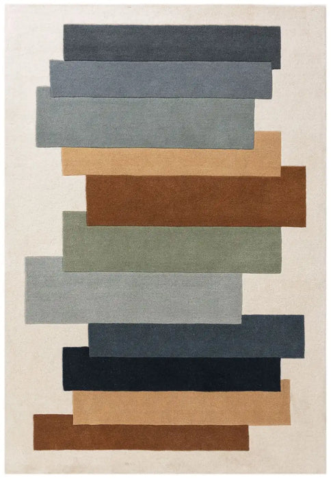 Asiatic reef rf32 stacks green Multicoloured, Cream Living Room Wool Rug.