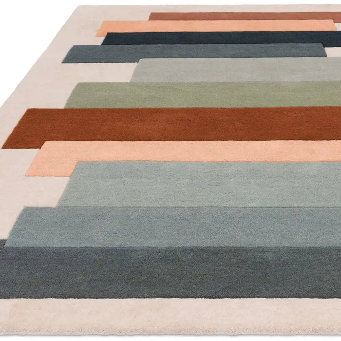 Asiatic reef rf32 stacks green Multicoloured, Cream Living Room Wool Rug.