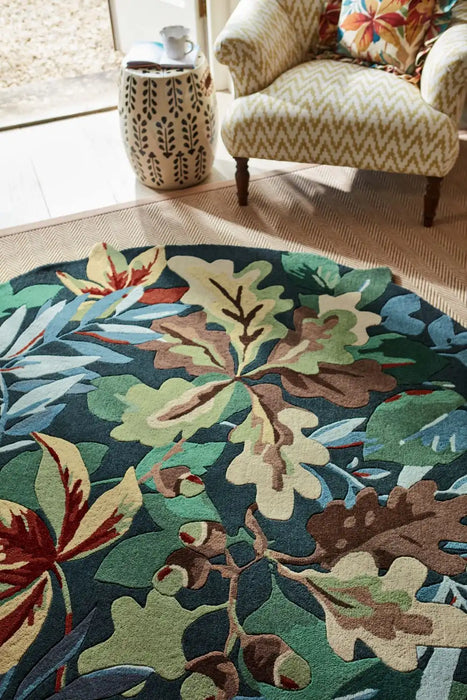 Sanderson sanderson robins wood forest green 146508 Blue, Green, Multicoloured Living Room Wool Rug.