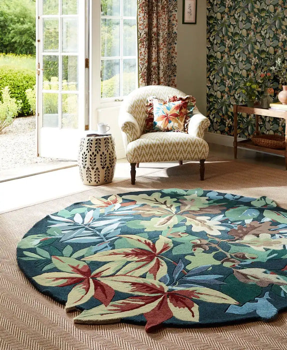 Sanderson sanderson robins wood forest green 146508 Blue, Green, Multicoloured Living Room Wool Rug.