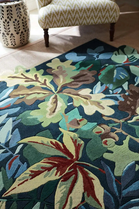 Sanderson sanderson robins wood forest green 146508 Blue, Green, Multicoloured Living Room Wool Rug.