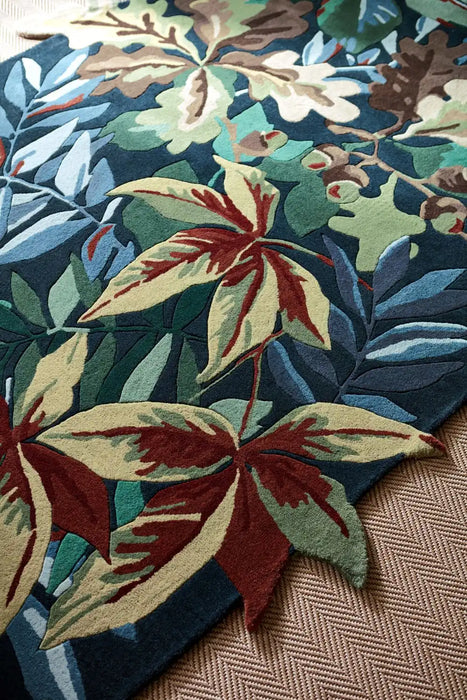 Sanderson sanderson robins wood forest green 146508 Blue, Green, Multicoloured Living Room Wool Rug.