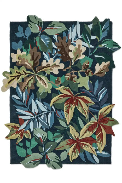 Sanderson sanderson robins wood forest green 146508 Blue, Green, Multicoloured Living Room Wool Rug.